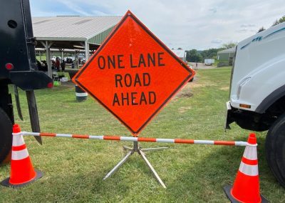 One Lane Road Ahead display sign of Comer Construction at the National Night Out in Harford County