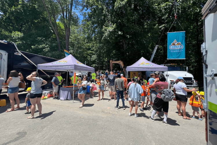 Attendees at touch-a-truck event