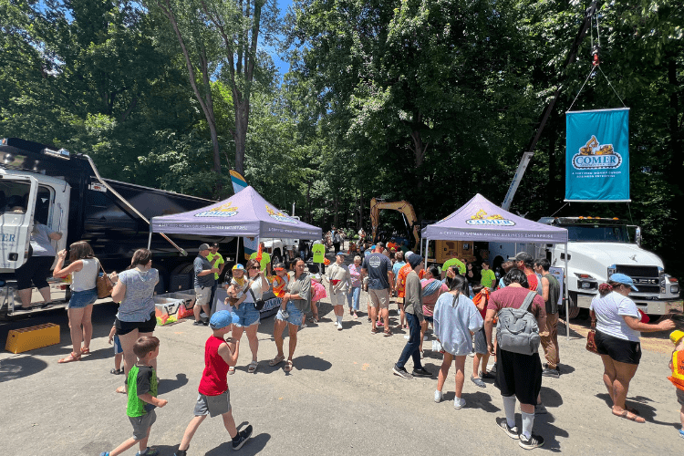 Attendees at touch-a-truck event