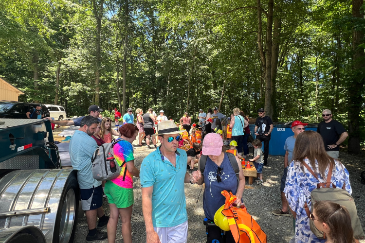 Attendees at touch-a-truck event
