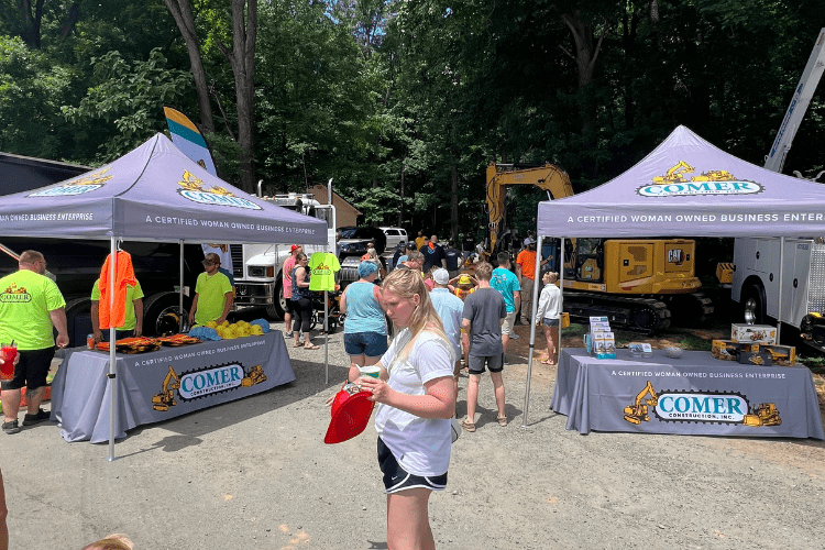 Attendees at touch-a-truck event