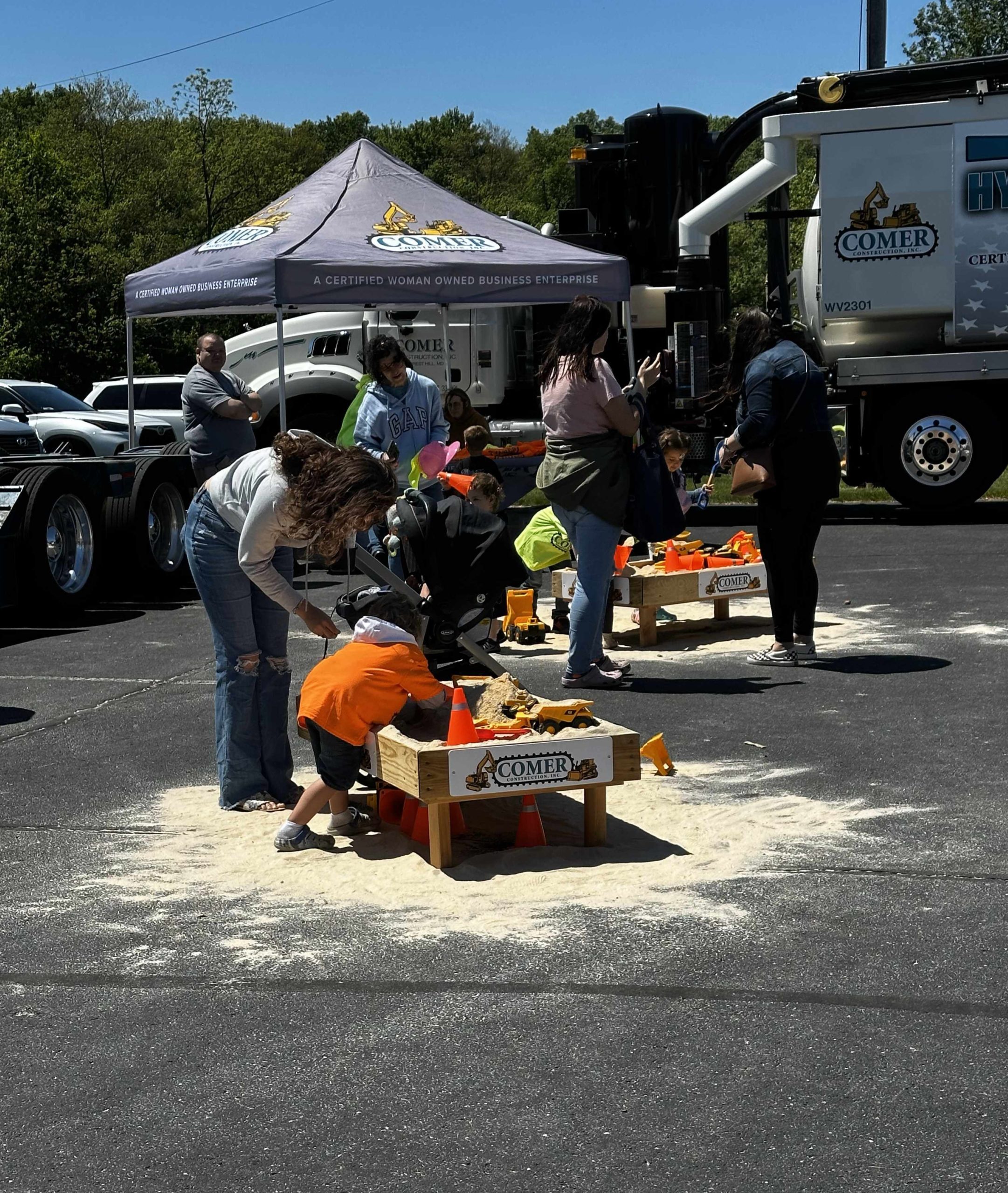Crowd at the Highland School touch a truck event