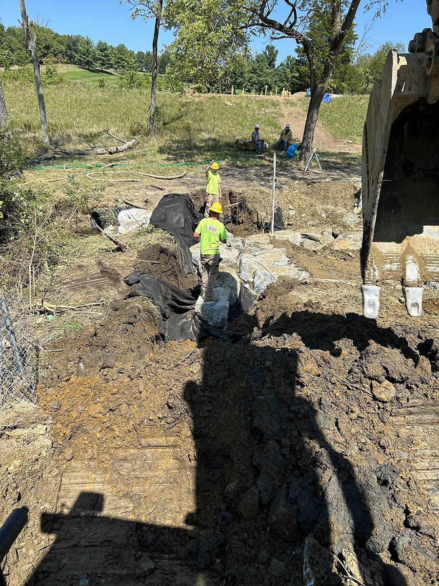 Crews working on site construction