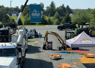 Comer Construction vehicles at a local touch-a-truck event